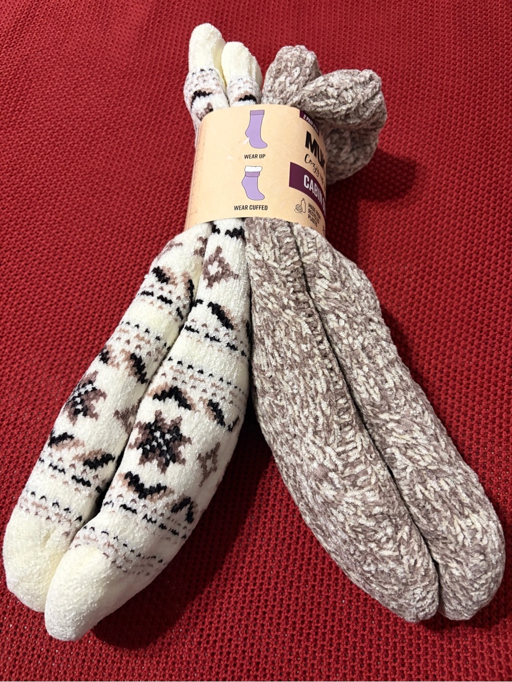 Unisex Muk Luks Fuzzy Socks - Cream & Brown